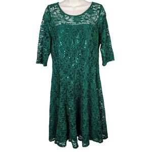 Chris McLaughlin Emerald Green Sequin Floral Lace Dress Womens 16 Cocktail Party